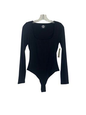SWS Contour Long Sleeve Bodysuit Scoop Neck Medium Black New Snap Closure Ribbed